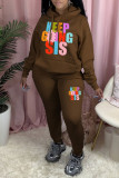 Pink Casual Print Patchwork Hooded Collar Long Sleeve Two Pieces
