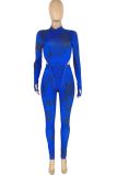 Blue adult Sexy Fashion Two Piece Suits Print pencil Long Sleeve
