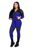 Black adult Sexy Fashion Zippered Two Piece Suits Patchwork Straight Long Sleeve