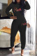 Black Fashion Casual Letter Print Basic O Neck Long Sleeve Two Pieces