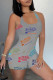 Grey Casual Sportswear Print Vests U Neck Skinny Romper