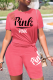 Pink Casual Print Hollowed Out O Neck Short Sleeve Two Pieces