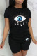 Black Gray Casual Geometric Print Sequins Pocket O Neck Short Sleeve Two Pieces