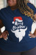 Navy Blue Street Vintage Print Letter O Neck T-Shirts