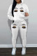 White Casual Print Patchwork Hooded Collar Long Sleeve Two Pieces