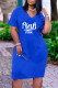 Blue Fashion Casual Letter Print Basic V Neck Short Sleeve Dress Dresses