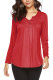 Red Asymmetrical Collar Long Sleeve lace Solid Long Sleeve Tops