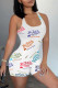 White Casual Sportswear Print Vests U Neck Skinny Romper