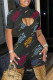 Black Fashion Casual Print Hollowed Out Turtleneck Skinny Romper
