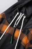Grey Casual Print Patchwork Hooded Collar Tops