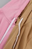 Pink Brown Casual Solid Patchwork Contrast Hooded Collar Long Sleeve Two Pieces