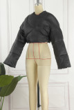 Black Casual Solid Basic V Neck Outerwear