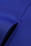 Blue Casual Daily Solid Patchwork V Neck Pencil Skirt Dresses