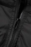 Black Casual Solid Patchwork Zipper Collar Outerwear