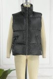 Black Casual Solid Patchwork Outerwear