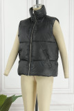 Black Casual Solid Patchwork Outerwear