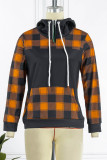 Grey Casual Print Patchwork Hooded Collar Tops