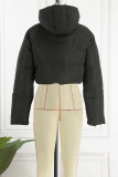 Black Casual Solid Patchwork Zipper Collar Outerwear