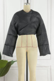 Black Casual Solid Basic V Neck Outerwear