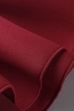 Red Sexy Formal Solid Patchwork See-through V Neck Evening Dress Dresses