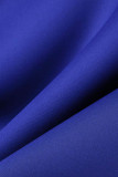 Blue Casual Daily Solid Patchwork V Neck Pencil Skirt Dresses