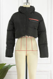 Black Casual Solid Patchwork Zipper Collar Outerwear