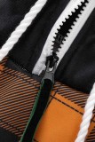 Grey Casual Print Patchwork Hooded Collar Tops
