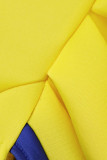 Blue Casual Daily Solid Patchwork V Neck Pencil Skirt Dresses