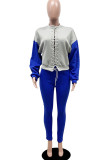 Blue Casual Solid Bandage Patchwork O Neck Long Sleeve Two Pieces