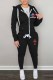 Black Casual Print Patchwork Hooded Collar Long Sleeve Two Pieces