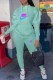 Baby Blue Casual Print Letter Hooded Collar Long Sleeve Two Pieces