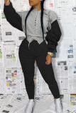 Blue Casual Solid Bandage Patchwork O Neck Long Sleeve Two Pieces