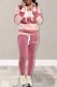 Pink Casual Striped Letter Hooded Collar Long Sleeve Two Pieces