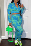 Red Sexy Print Patchwork O Neck Long Sleeve Two Pieces