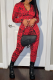 Red Sexy Print Patchwork O Neck Long Sleeve Two Pieces
