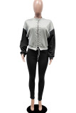 Blue Casual Solid Bandage Patchwork O Neck Long Sleeve Two Pieces