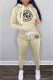 Khaki Street Print Letter Hooded Collar Long Sleeve Two Pieces
