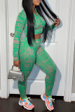 Red Sexy Print Patchwork O Neck Long Sleeve Two Pieces