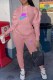 Pink Casual Print Letter Hooded Collar Long Sleeve Two Pieces