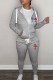 Grey Casual Print Patchwork Hooded Collar Long Sleeve Two Pieces