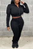 Red Casual Solid Patchwork Zipper Turndown Collar Long Sleeve Two Pieces