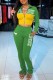Green Casual Print Letter Zipper Collar Long Sleeve Two Pieces
