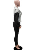 Blue Casual Solid Bandage Patchwork O Neck Long Sleeve Two Pieces