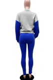 Blue Casual Solid Bandage Patchwork O Neck Long Sleeve Two Pieces