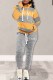 Yellow Casual Striped Letter Hooded Collar Long Sleeve Two Pieces