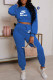 Blue Casual Print Letter O Neck Long Sleeve Two Pieces