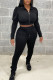 Black Casual Solid Patchwork Zipper Turndown Collar Long Sleeve Two Pieces