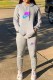 Grey Casual Print Letter Hooded Collar Long Sleeve Two Pieces