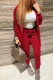 Red Casual Solid Patchwork Cardigan Collar Long Sleeve Two Pieces