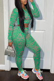 Red Sexy Print Patchwork O Neck Long Sleeve Two Pieces